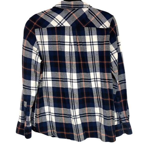 WOOLRICH Women’s Flannel Button Shirt XL Blue White Plaid Soft Long Sleeve Pocke - Picture 8 of 11